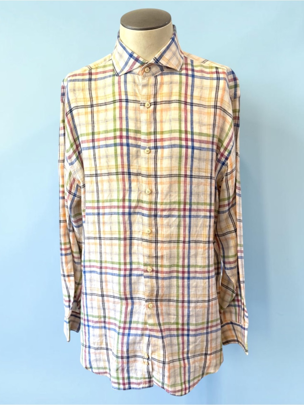 MARTIN DINGMAN 100% Linen Multicolor Plaid Shirt Size XL